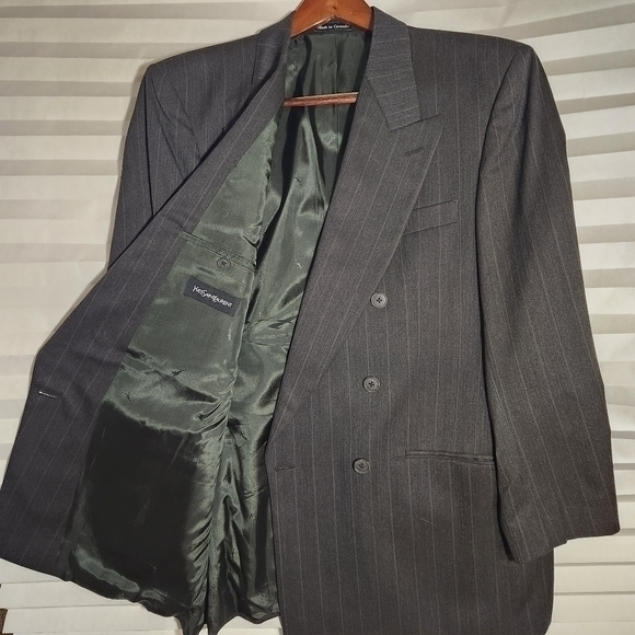 Yves Saint Laurent Wool Sport Coat Blazer Jacket‎ Striped Double Breasted